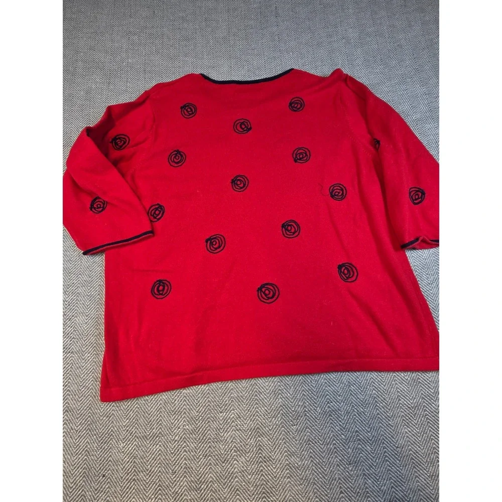 C.D. Daniels Red Cotton Knit Embroidered Swirl 3/4 Sleeve Sweater 1X